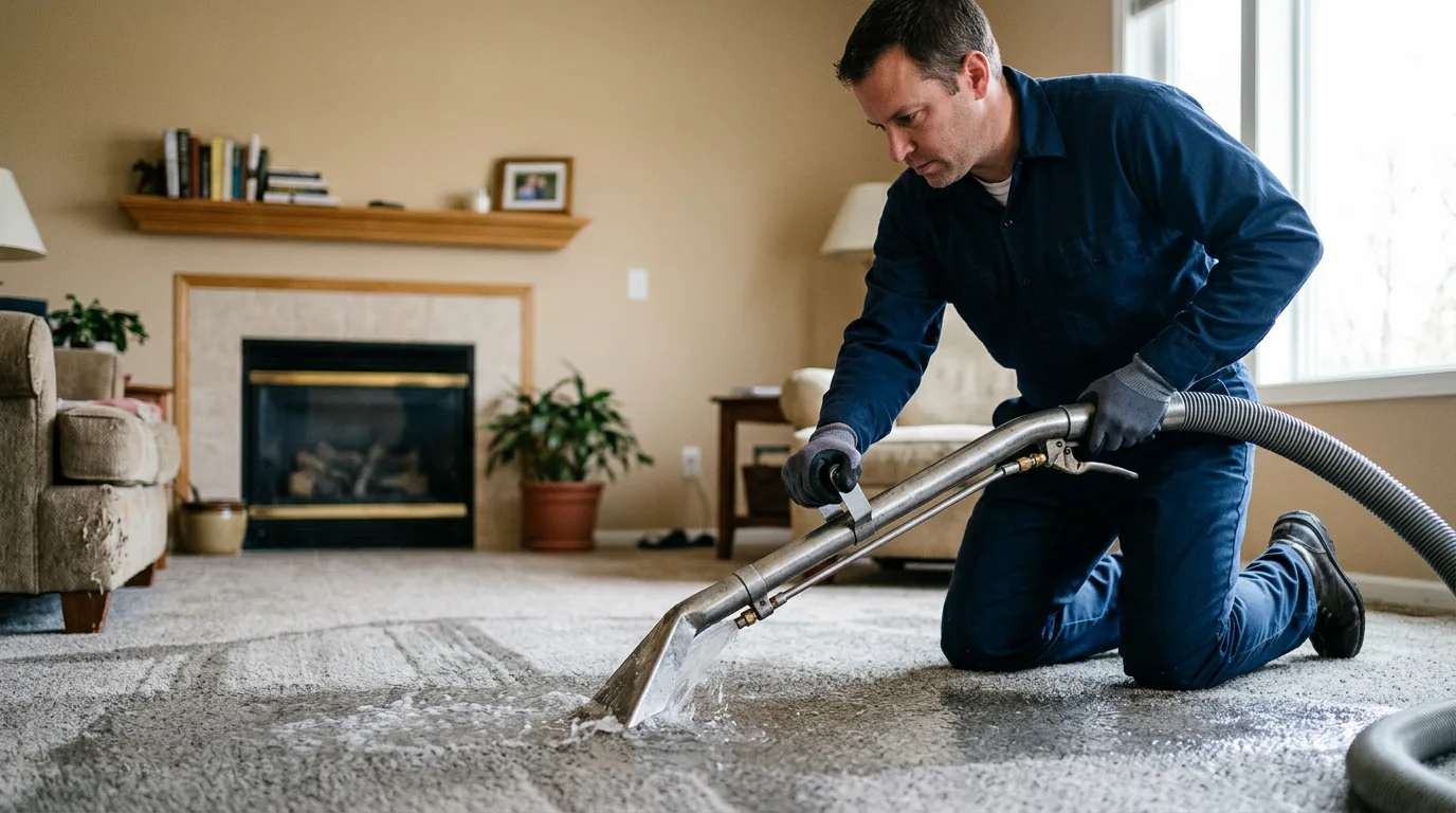 Water damage restoration technician working near Rochelle, IL